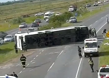 Impactantes imágenes del accidente de un micro que volcó y cayó desde un puente en Carmen de Areco